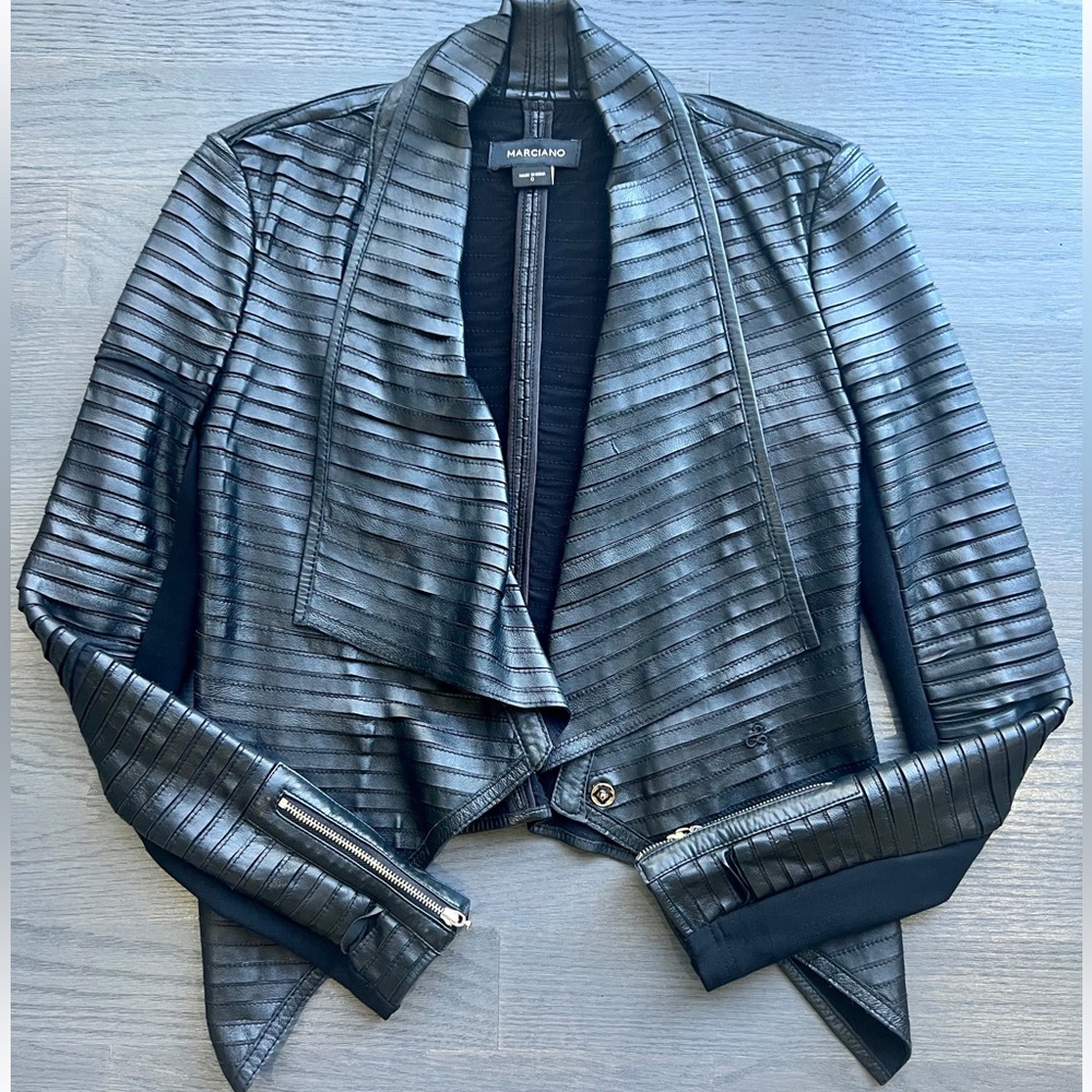 GUESS Shayna Drape Leather Jacket